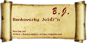 Benkovszky Jolán névjegykártya